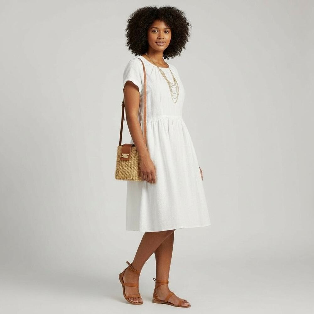 Boden White Lined 100% Linen Dress Scoop Neck Short Sleeve Plus Size 16